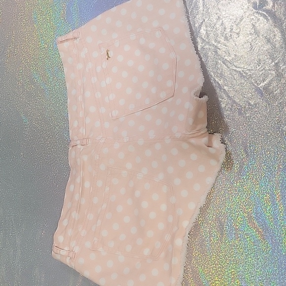 Y2k Vintage Juicy Couture Baby Pink Polka Dot Jean Shorty Shorts Size:31 - Picture 6 of 8